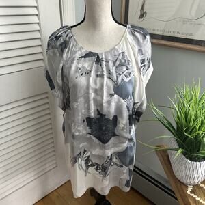 Anthropologie Leifsdottir Tunic Dress Womens 2 Gray Silk Abstract Artsy Bohemian